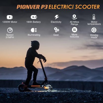 Electric Scooter, P3 Electric Scooter for Adults Powerful 1200W Motor Up to 31 mph, 10.5" Off Road Tires 52V/18Ah Large Capacity, Dual Brake Folding Fast e Scooter for Adult - Image 2